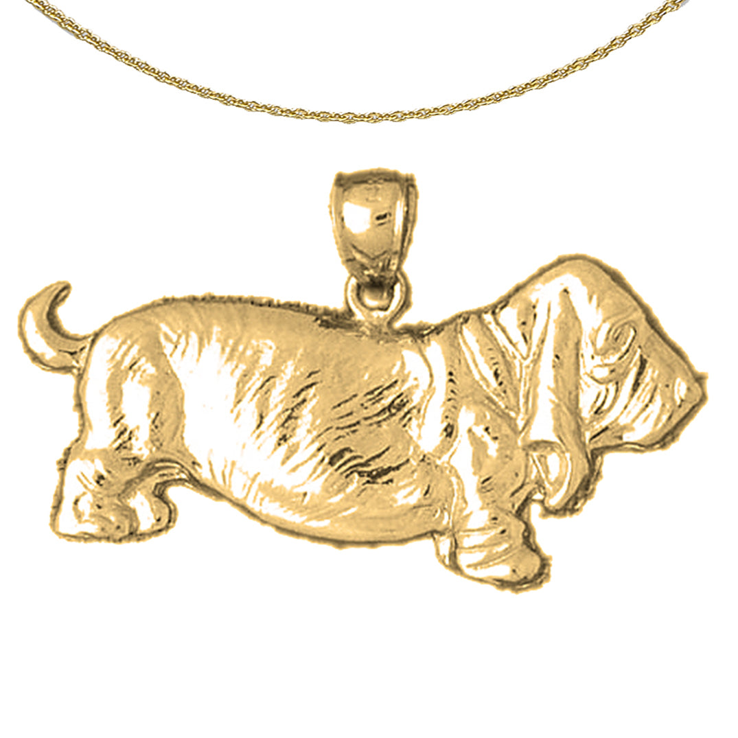 10K, 14K or 18K Gold Basset Hound Dog Pendant