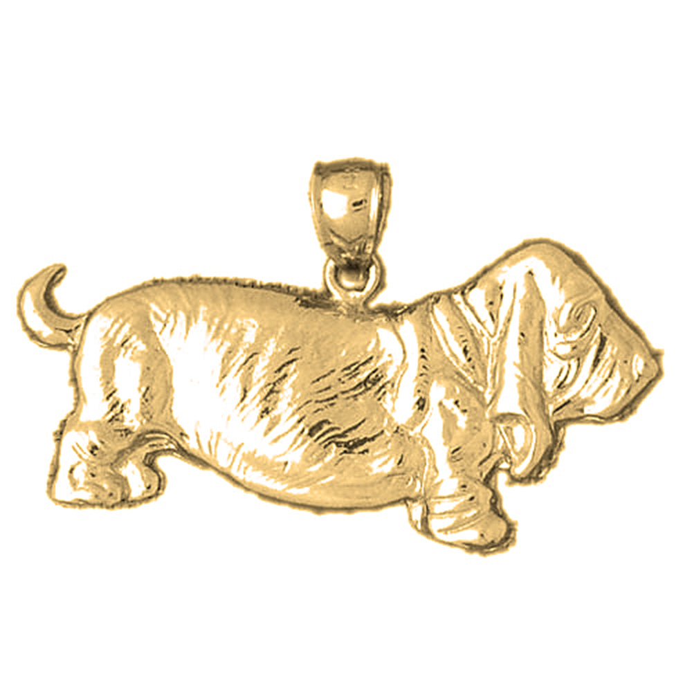 10K, 14K or 18K Gold Basset Hound Dog Pendant