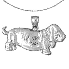 Sterling Silver Basset Hound Dog Pendant (Rhodium or Yellow Gold-plated)