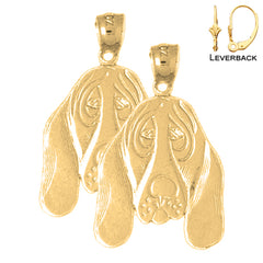 Sterling Silver 26mm Basset Hound Dog Earrings (White or Yellow Gold Plated)