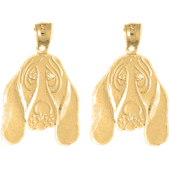 Yellow Gold-plated Silver 26mm Basset Hound Dog Earrings