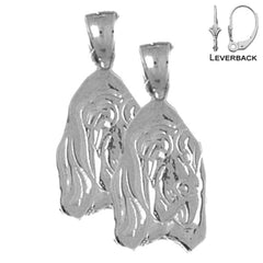 Sterling Silver 21mm Dog Earrings (White or Yellow Gold Plated)