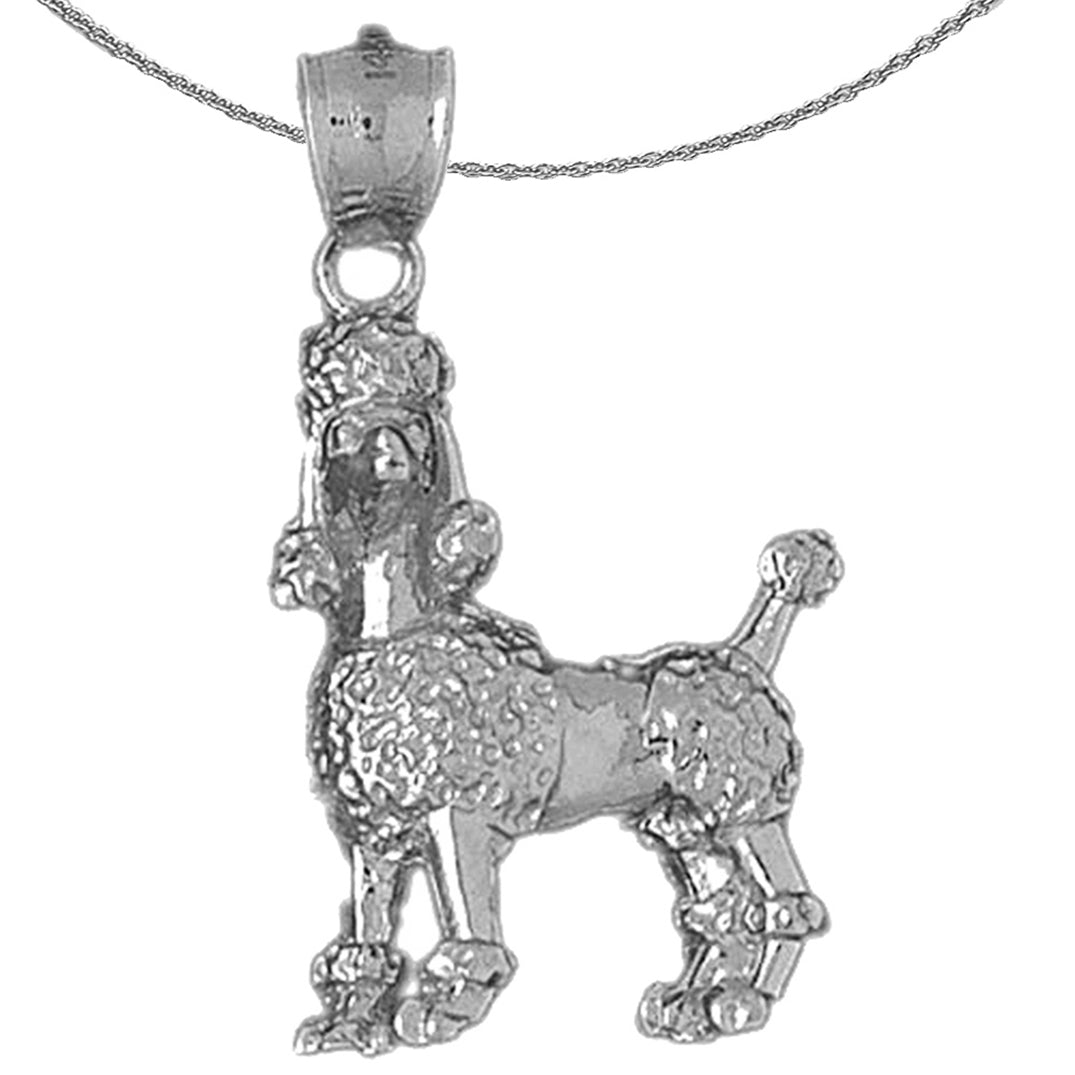 Sterling Silver Poodle Dog Pendant (Rhodium or Yellow Gold-plated)