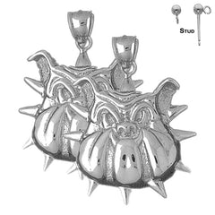 Sterling Silver 38mm Bulldog Earrings (White or Yellow Gold Plated)