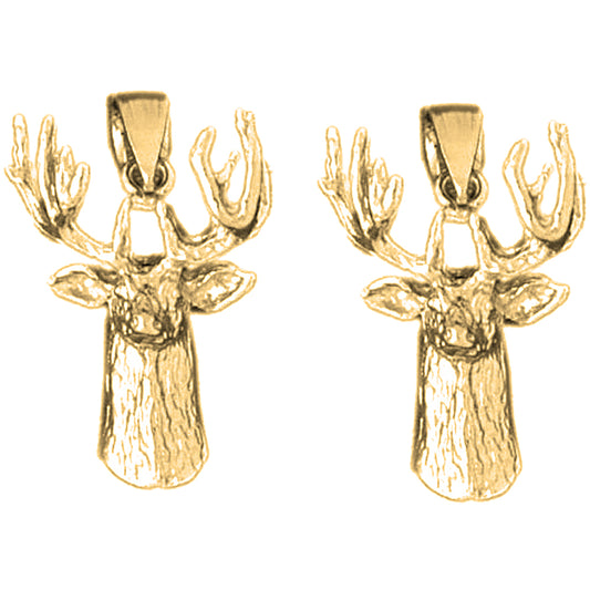 Yellow Gold-plated Silver 26mm Deer Earrings