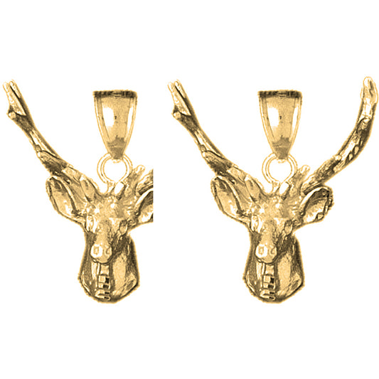 Yellow Gold-plated Silver 29mm Deer Earrings