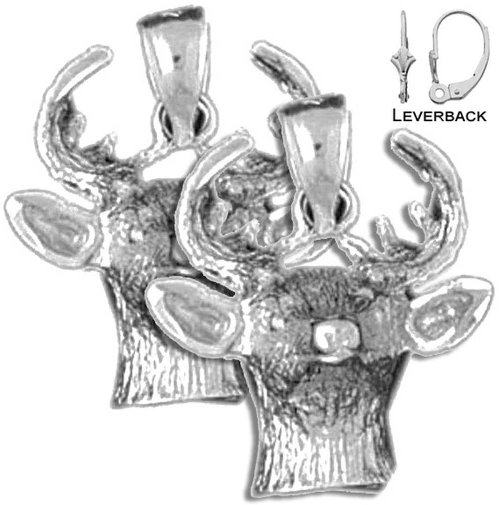 Sterling Silver 21mm Deer Earrings (White or Yellow Gold Plated)
