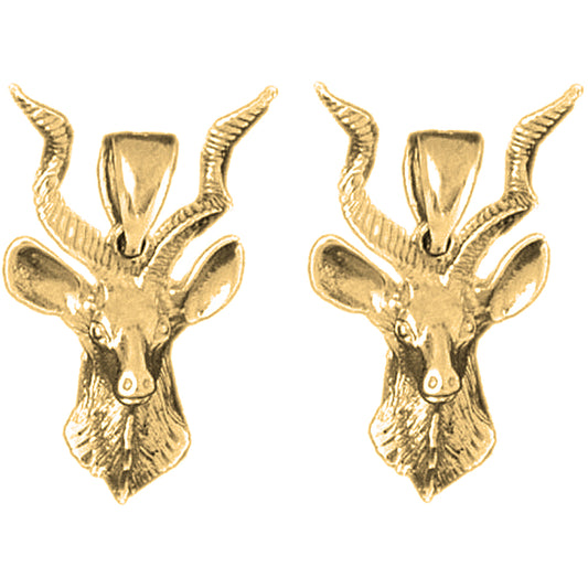 Yellow Gold-plated Silver 29mm Deer Earrings