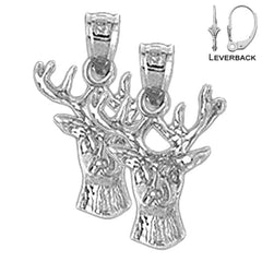 Sterling Silver 21mm Deer Earrings (White or Yellow Gold Plated)