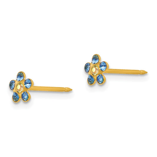 Inverness 14K Yellow Gold Blue Aurora Borealis Crystal Flower Earrings