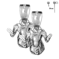 Sterling Silver 15mm Ram Earrings (White or Yellow Gold Plated)
