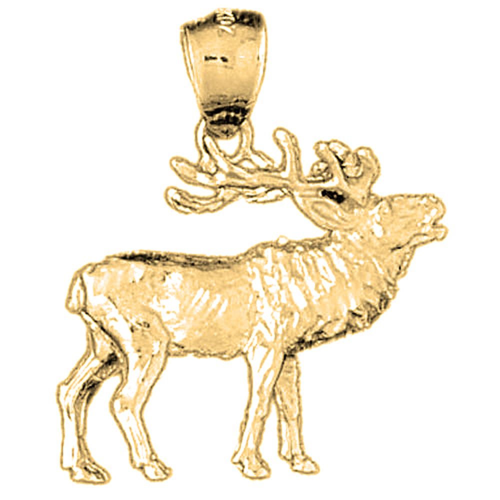 Yellow Gold-plated Silver 3D Elk Pendant