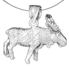 Sterling Silver 3D Moose Pendant (Rhodium or Yellow Gold-plated)