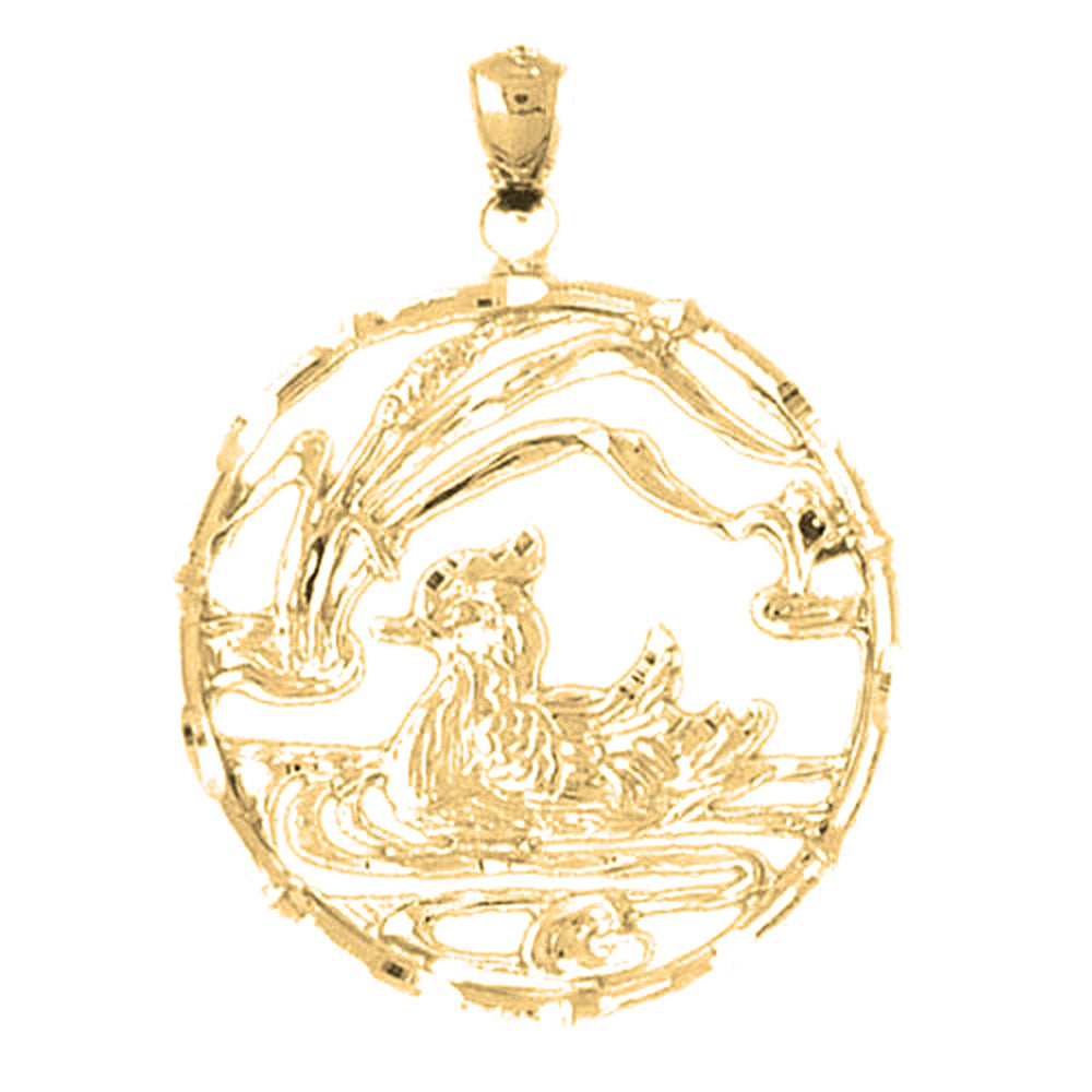 Yellow Gold-plated Silver Duck In Pond Pendant