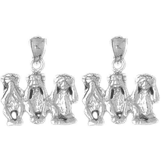 Sterling Silver 20mm 3D Three Wise Monkey