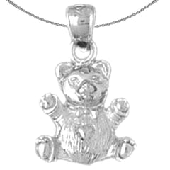 Sterling Silver 3D Teddy Bear Pendant (Rhodium or Yellow Gold-plated)