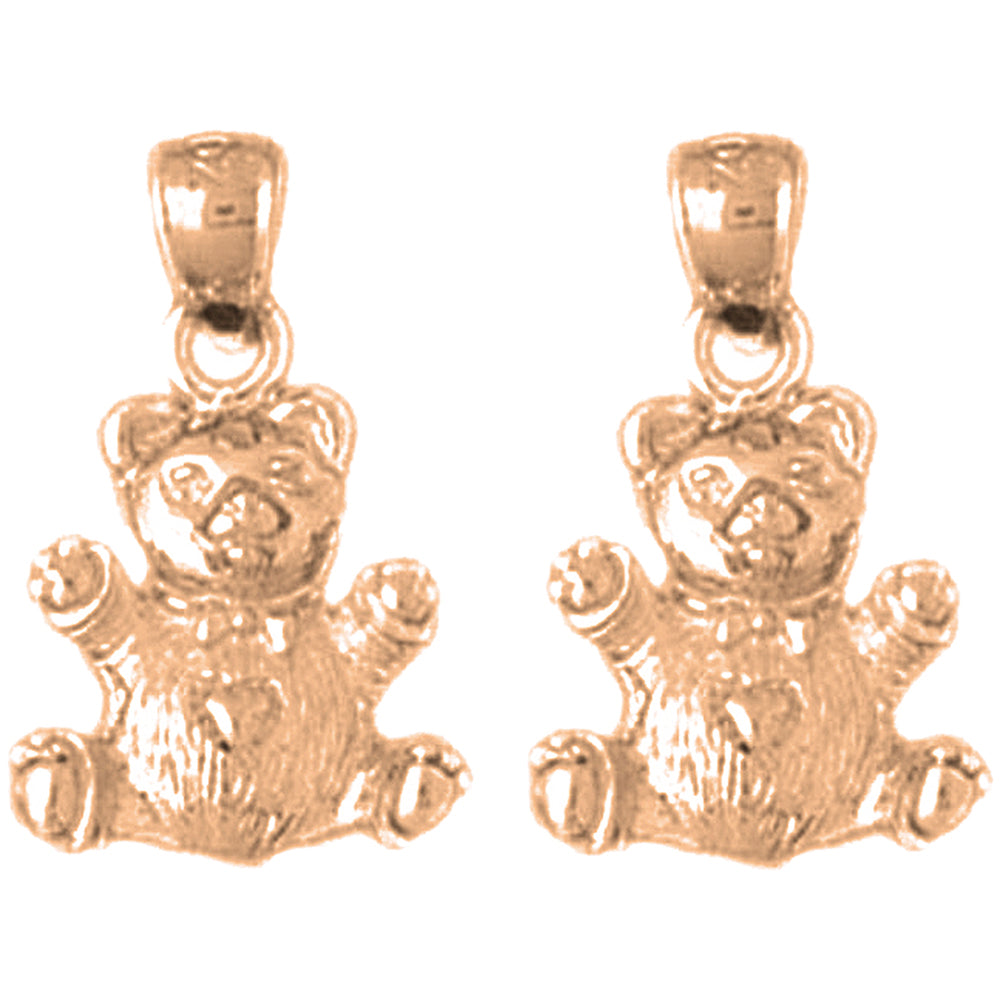 14K or 18K Gold 20mm 3D Teddy Bear Earrings