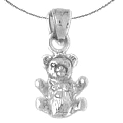 Sterling Silver 3D Teddy Bear Pendant (Rhodium or Yellow Gold-plated)
