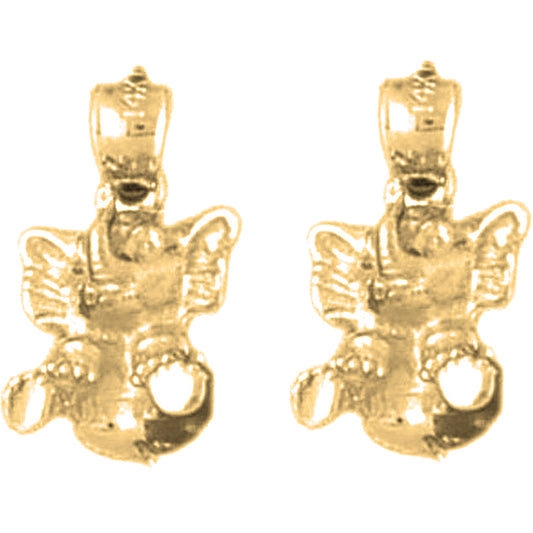 14K or 18K Gold 18mm 3D Elephant Earrings