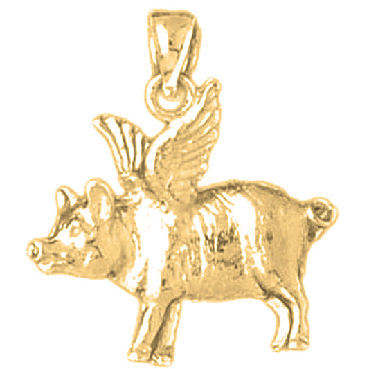Yellow Gold-plated Silver Flying Pig Pendant