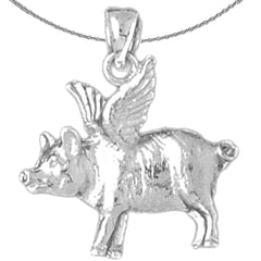 Sterling Silver Flying Pig Pendant (Rhodium or Yellow Gold-plated)