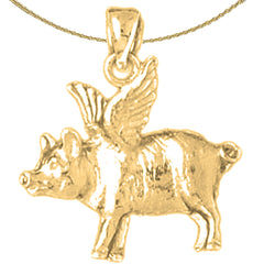 Sterling Silver Flying Pig Pendant (Rhodium or Yellow Gold-plated)