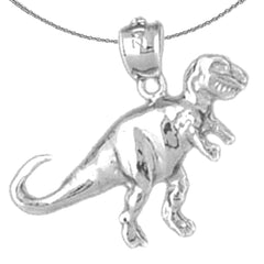 Sterling Silver T-Rex Dinosaur Pendant (Rhodium or Yellow Gold-plated)