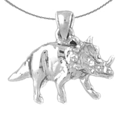 Sterling Silver Triceratops Dinosaur Pendant (Rhodium or Yellow Gold-plated)