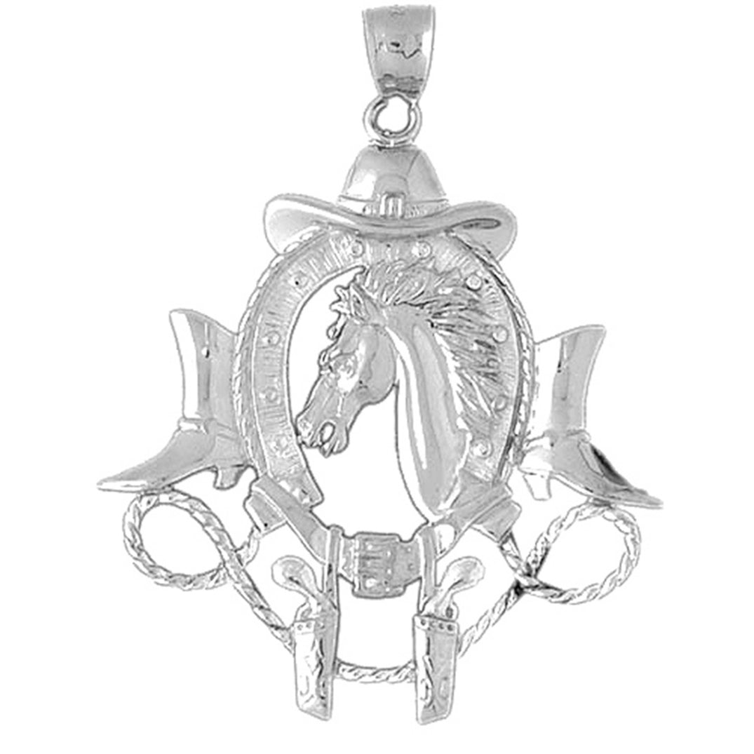 Sterling Silver Cowboy Hat, Horse Shoe, Guns, And Horse Head Pendant