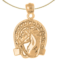 Sterling Silver Horse Shoe And Horse Pendant (Rhodium or Yellow Gold-plated)