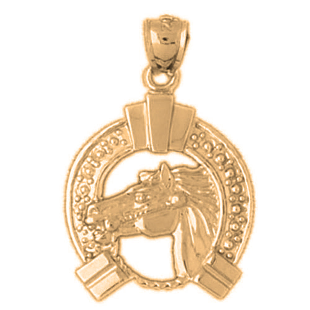Yellow Gold-plated Silver Horse Shoe And Horse Pendant