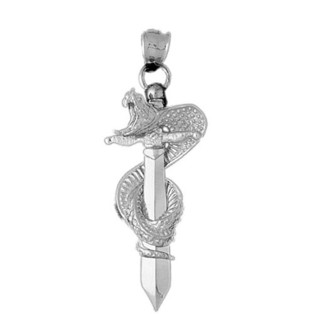 Sterling Silver 3D Cobra Wrapped Around Sword Pendant