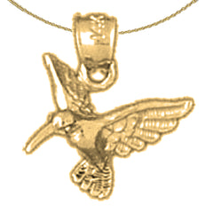 Sterling Silver 3D Humming Bird Pendant (Rhodium or Yellow Gold-plated)