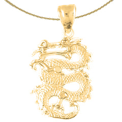 Sterling Silver 3D Dragon Pendant (Rhodium or Yellow Gold-plated)