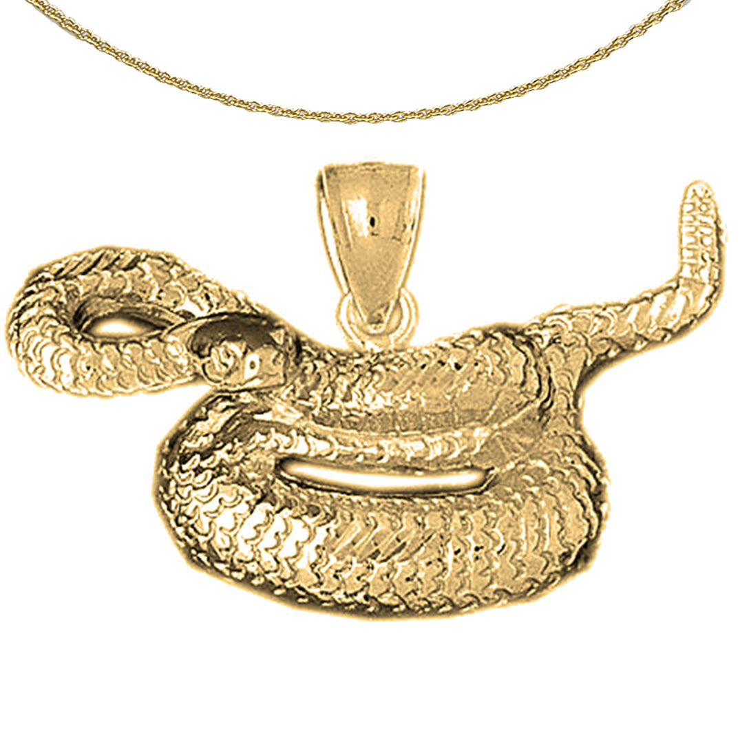 Sterling Silver Rattle Snake Pendant (Rhodium or Yellow Gold-plated)