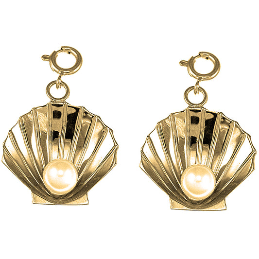 14K or 18K Gold 29mm Shell With Pearl Earrings