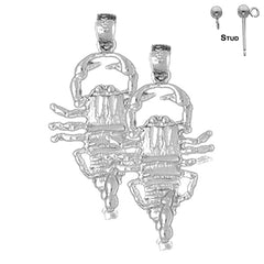 Sterling Silver 33mm Scorpion Earrings (White or Yellow Gold Plated)