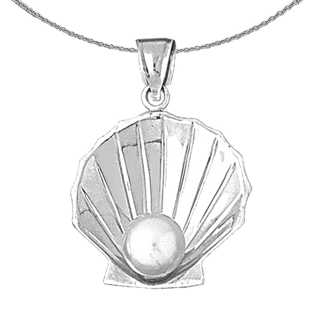 Sterling Silver Shell With Pearl Pendant (Rhodium or Yellow Gold-plated)