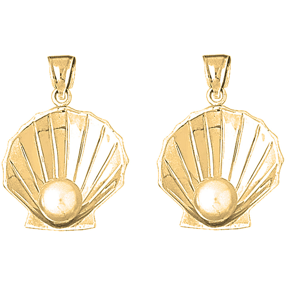 14K or 18K Gold 35mm Shell With Pearl Earrings