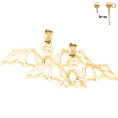 Sterling Silver 12mm Bat Earrings (White or Yellow Gold Plated)