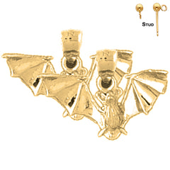 Sterling Silver 15mm Bat Earrings (White or Yellow Gold Plated)