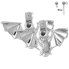 Sterling Silver 15mm Bat Earrings (White or Yellow Gold Plated)