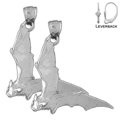 Sterling Silver 32mm Bat Earrings (White or Yellow Gold Plated)