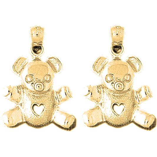 14K or 18K Gold 21mm Teddy Bear Earrings
