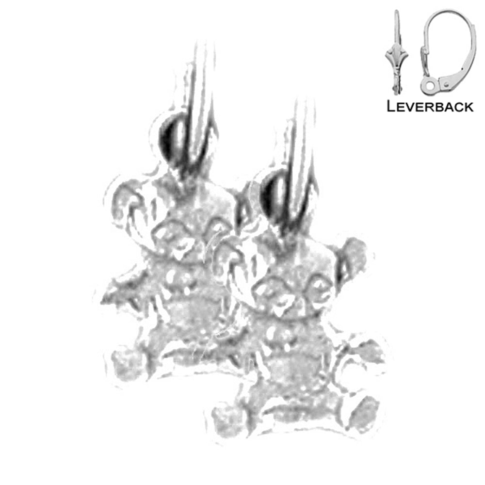 Sterling Silver 11mm Teddy Bear Earrings (White or Yellow Gold Plated)