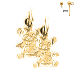 Sterling Silver 11mm Teddy Bear Earrings (White or Yellow Gold Plated)