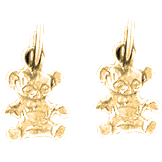 Yellow Gold-plated Silver 11mm Teddy Bear Earrings