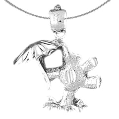 Sterling Silver Teddy Bear With Umbrella Pendant (Rhodium or Yellow Gold-plated)