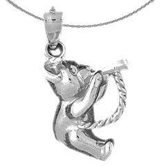 Sterling Silver Teddy Bear With Horn Pendant (Rhodium or Yellow Gold-plated)