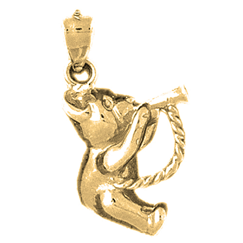 Yellow Gold-plated Silver Teddy Bear With Horn Pendant